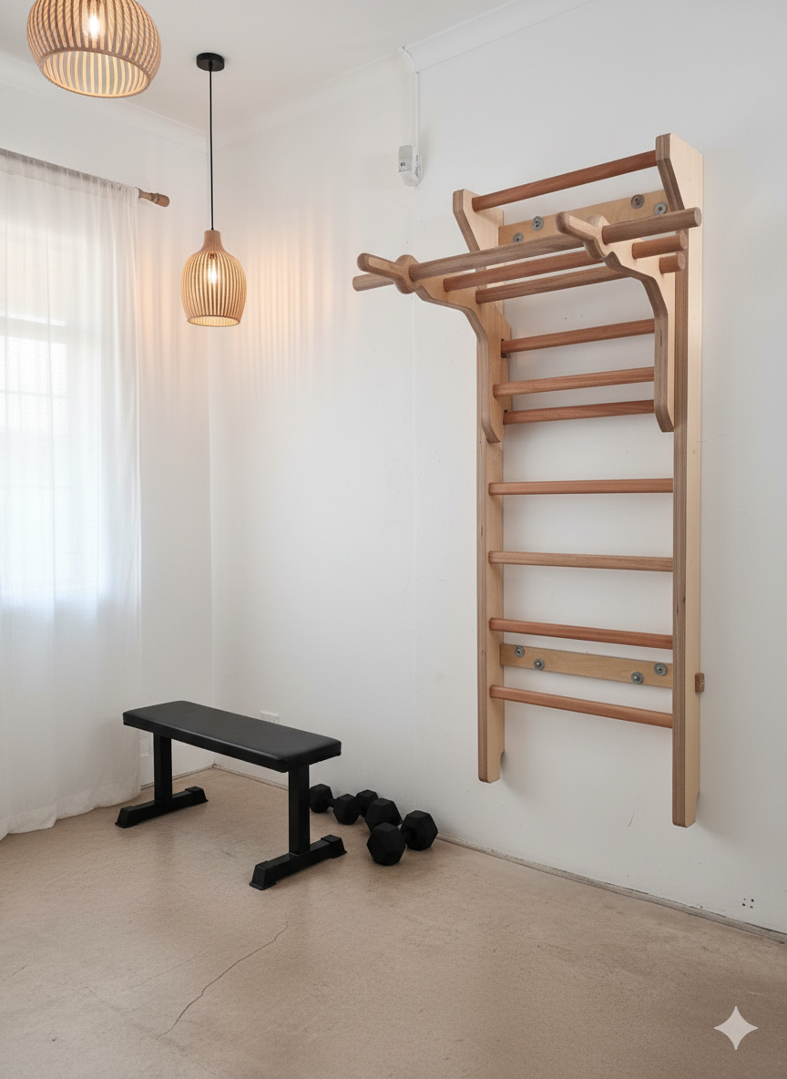 Minimalist wooden home gym